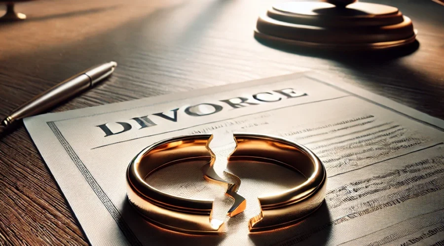 a divorce papers with a broken ring on it